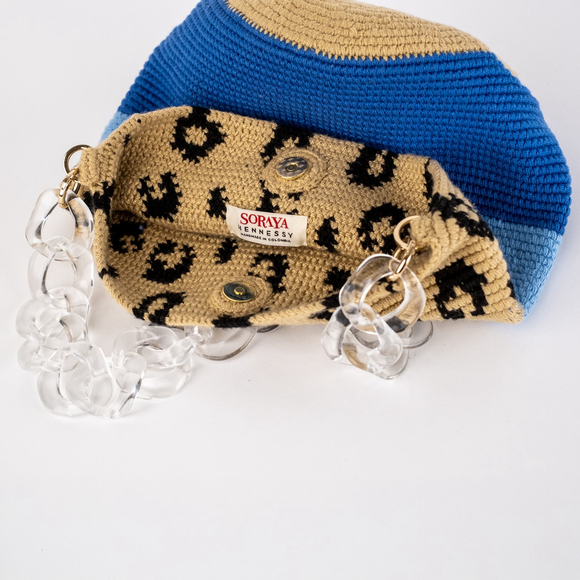 SORAYA HENNESSY Blue Beige Leopard Midi Bucket Bag Women's $250 Retail - Picture 9 of 10